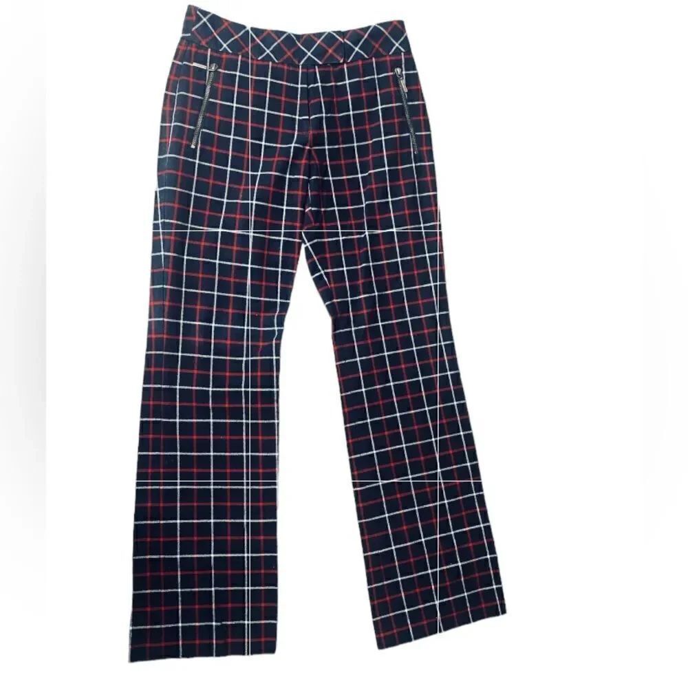 Tommy Hilfiger Wm’s Sz 2 Black Red White Windowpane Plaid Straight Leg Pants